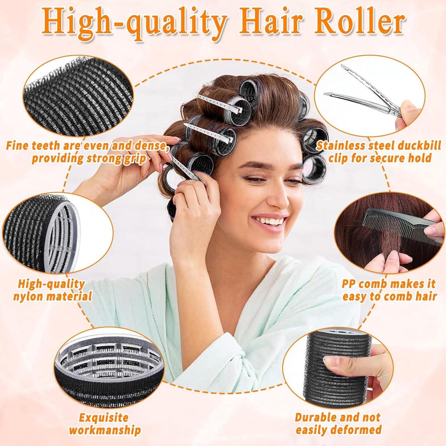 38pcs Hair Rollers Curlers Set, Jumbo Large Medium Small Rollers for Long Thick Hair, Stainless Steel Clips with Storage Bag