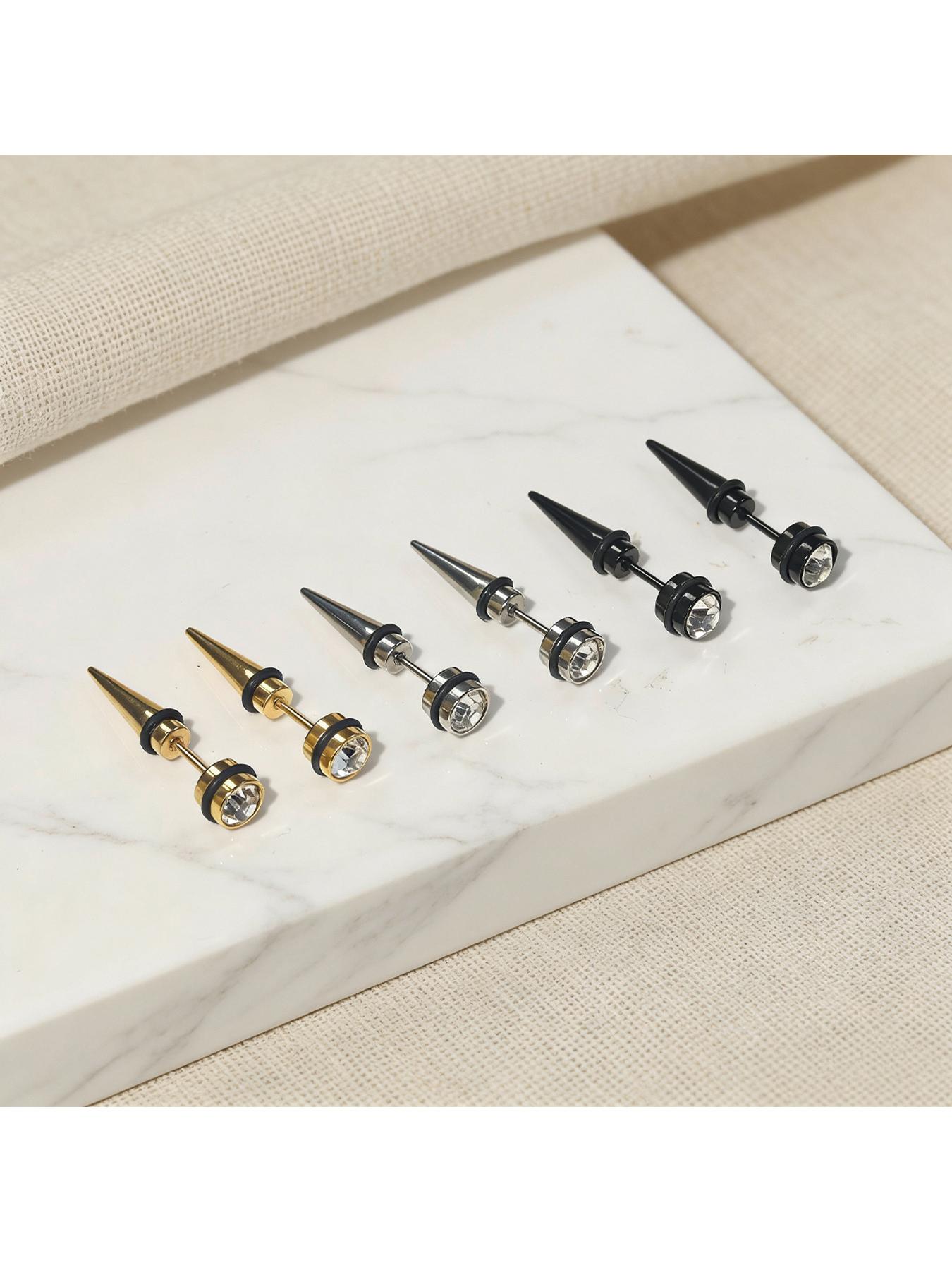 6 Pcs Stainless Steel Spike Earrings, Unisex Hip Hop Punk Style, Hypoallergenic, Suitable for Daily Wear, Street Fashion, Music Festivals, Parties