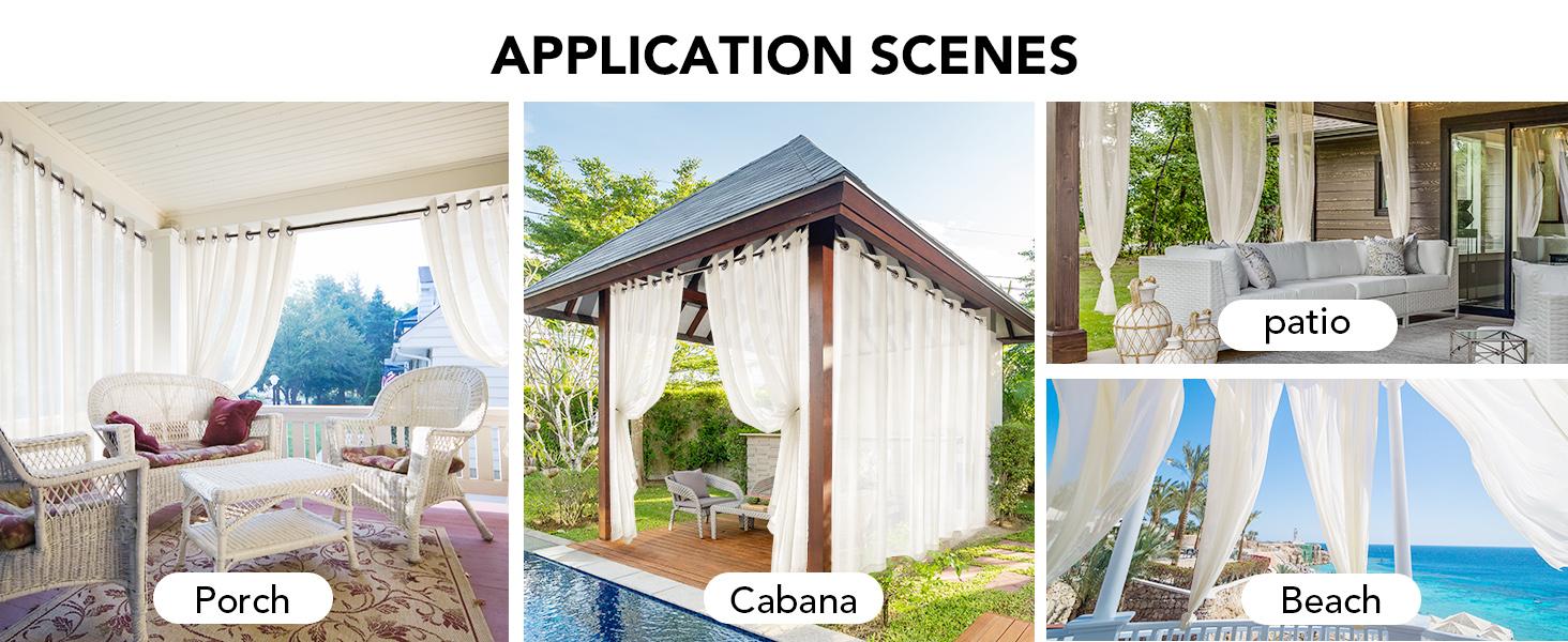 Deconovo Faux Linen Outdoor Curtains (2 Panels) for Patio Waterproof -  Grommet Sheer Outdoor Curtains for Pergola, Porch, Deck, Gazebo