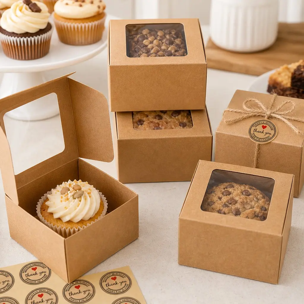 20PCS Cake Gift Boxes, Brown & White Dessert Packaging Boxes A tag that says "Thank you" Food-Grade Paper Treat Boxes for Bakery, Birthday, Wedding, Party & Holiday Gifts