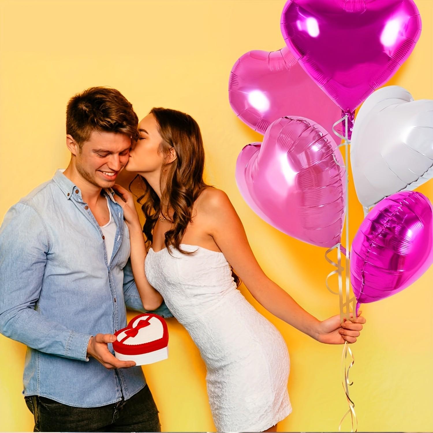 30Pcs 10 Inch Pink White Heart Balloons Hot Pink Heart Shape Foil Mylar Balloons Decoration for Birthday Valentine's Day Wedding Bridal Shower Anniversary Engagement Party Supplies