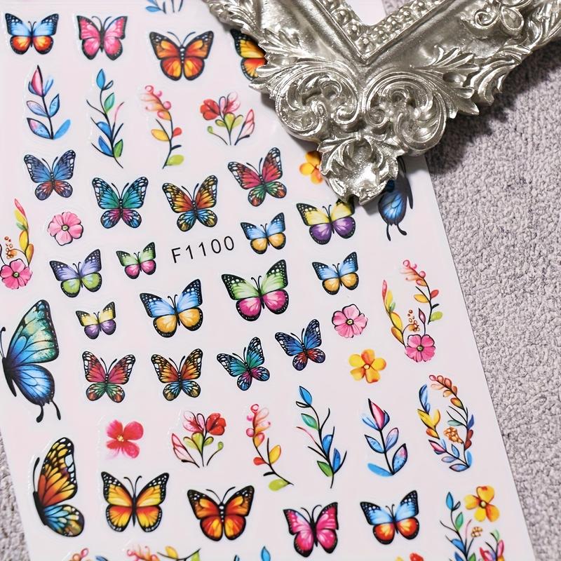 Women DIY Nail Art Decoration Accessories, Self-Adhesive Rose Butterfly Flower Cluster Nails, Spring Summer Seasonal Design