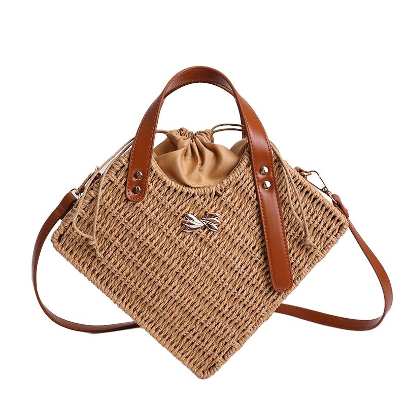 Woven Drawstring Bucket Bag, Vintage Style Handbag, Crossbody Shoulder Bag, Spring Summer Commute Vacation Essential, Women's Fashion Accessory