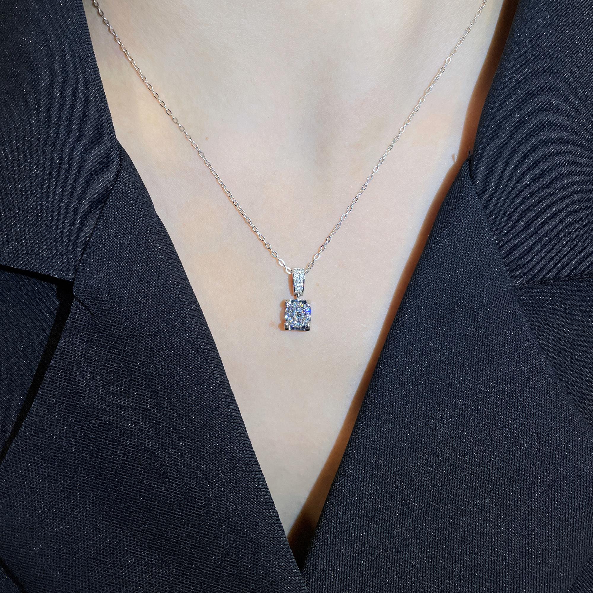 【#22 Classic】4-Prong Solitaire Brilliant Floating Synthetic Moissanite Necklace in 925 Sterling Silver