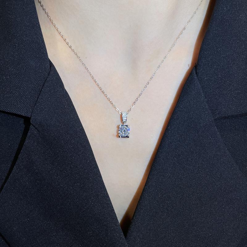 【#22 Classic】4-Prong Solitaire Brilliant Floating Synthetic Moissanite Necklace in 925 Sterling Silver