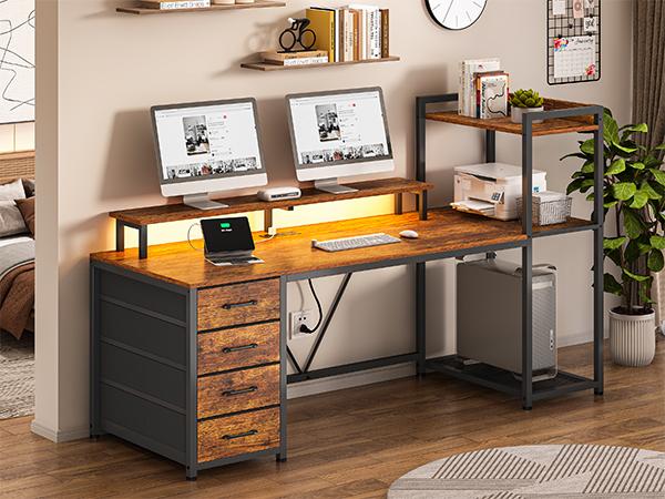 SEDETA 55 Inch LED Gaming Desk Home Office Computer Desk with Large Storage Space，Large Computer Gaming PC Desk, Writing Table Study Desk for Bedroom, Study, Office