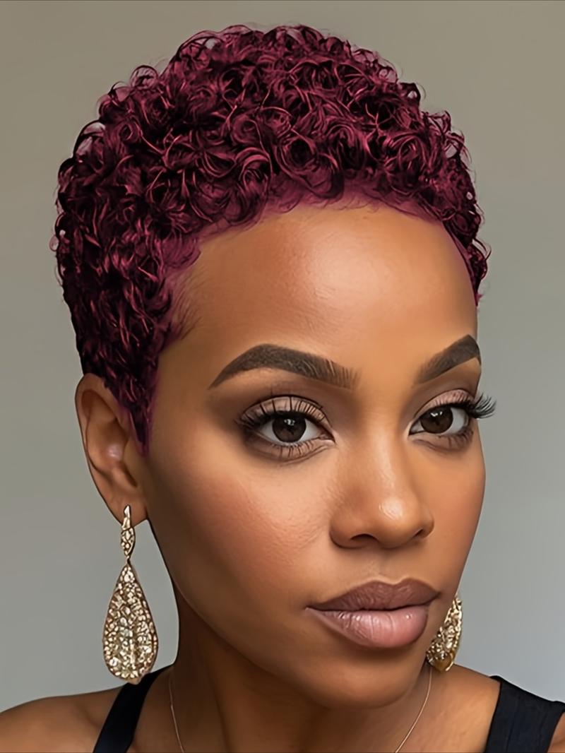 Pixie Cut Curly Wave Human Hair Wig for Women Natural Wavy Wig Full Machine Made Wig 150% Density