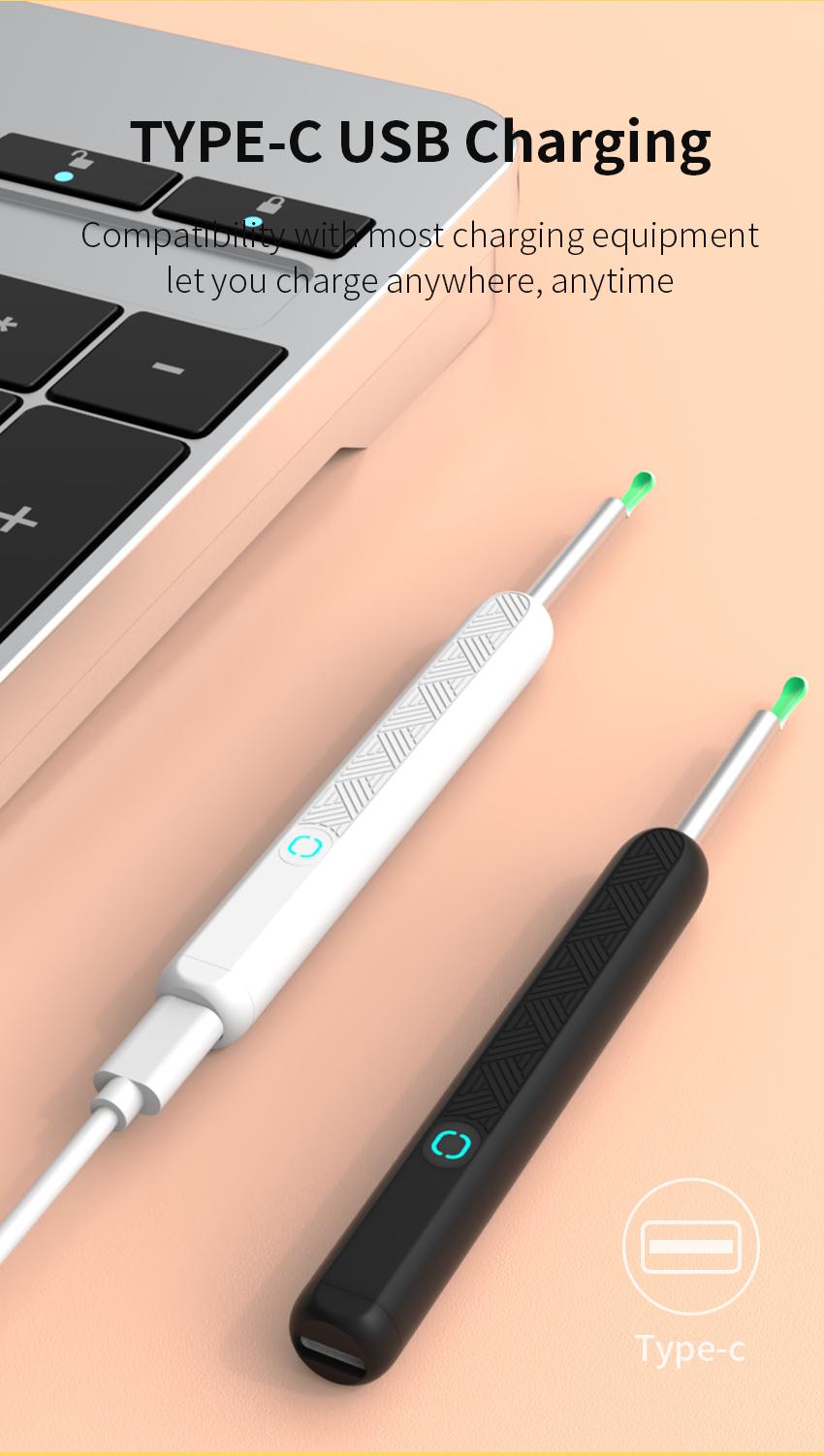 JPHYLL Rechargeable Earwax Removal Tool Kit with 360° Camera Waterproof Type-C Charging Portable Ear Cleaner for iPhone & Android 8 Attachments