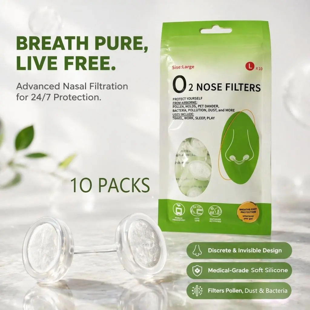10 Invisible Nose Filters, Medical Grade Silicone, Dust and Pollen Protection, Reusable, Sizes S/m/l/xl, Ideal for Running, Construction, Cleaning, Outdoor Use