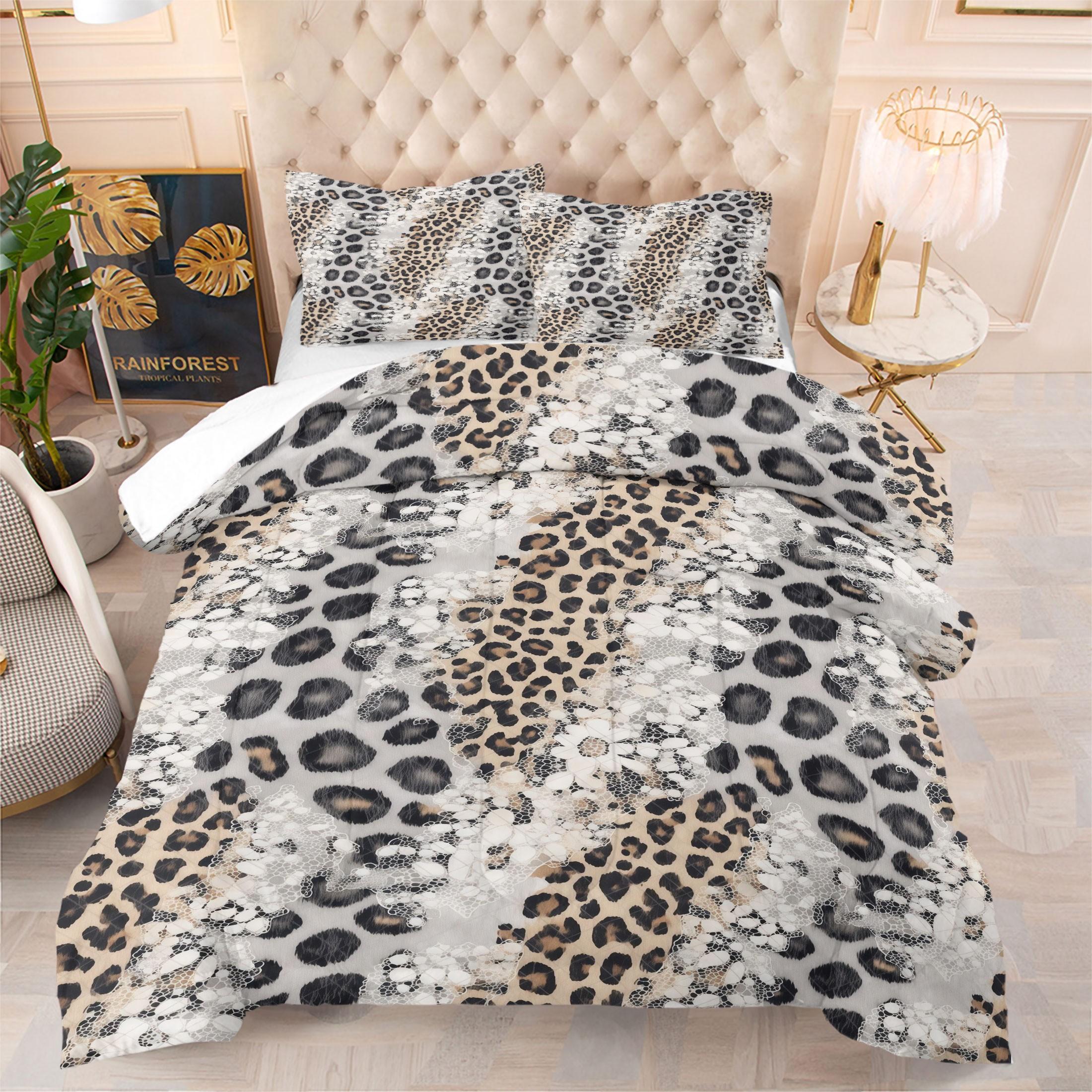 2/3Pcs Lace and Leopard Print Comforter Set, Artistic Style Bedding Set, Soft and Comfortable, Available in Multiple Sizes, Suitable for Children'S and Adult'S Room Decor, Decorative Bedsheet Sets