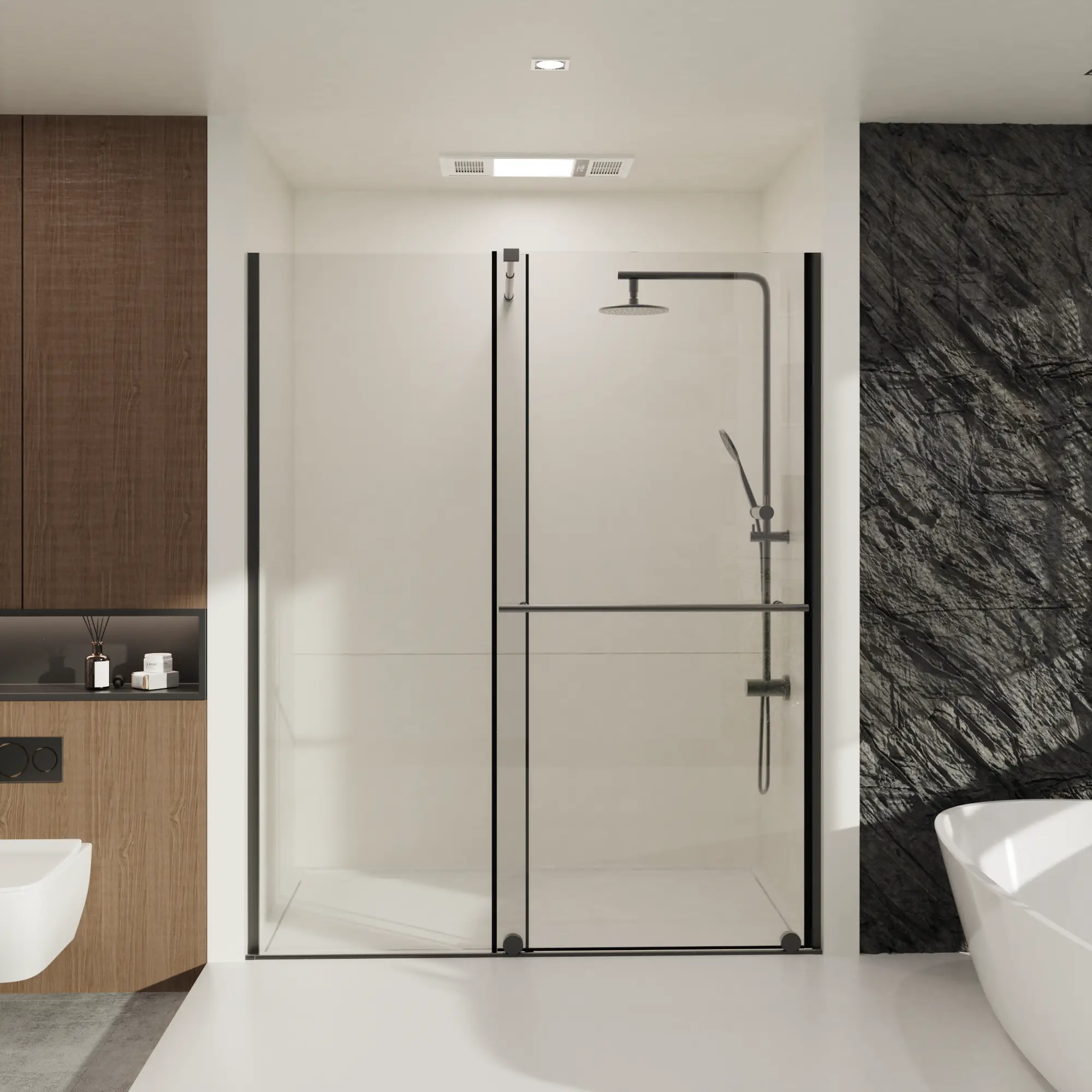 59-60"W x 72"H Sliding Shower Door, 1/4" Tempered Glass, Black Frame, Adjustable Width 2-in-1 Design