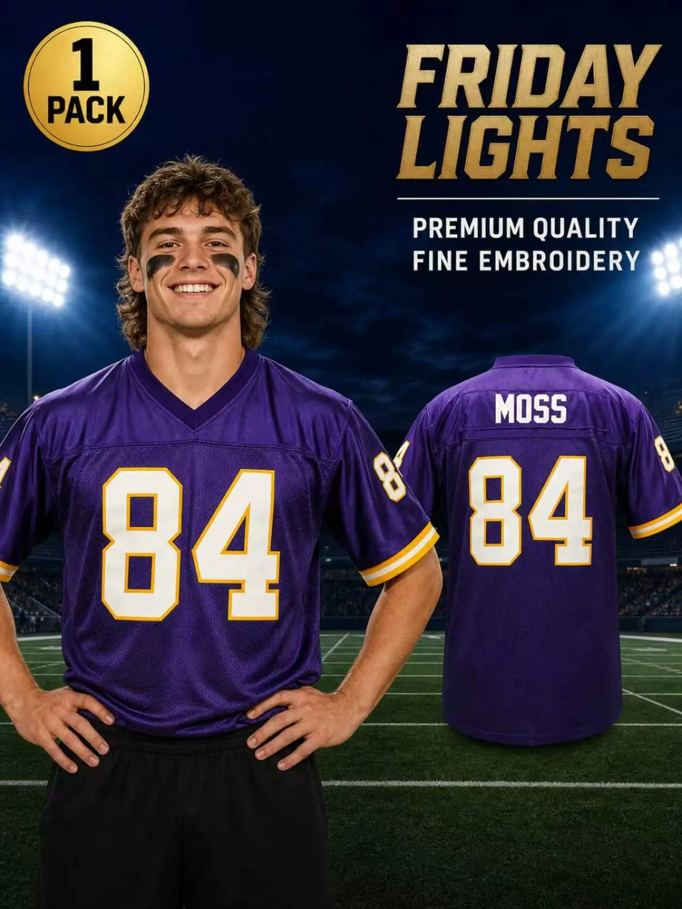 Boyfriend Style Men's Embroidery American Football Jersey 18 Purple Casual Short Sleeve V-Neck T-Shirts Party Sports Top, Loose Fit Casual T-Shirt for All Seasons, Unisex Outdoor Sports & Training Wear, Exquisite Embroidered Jerseys