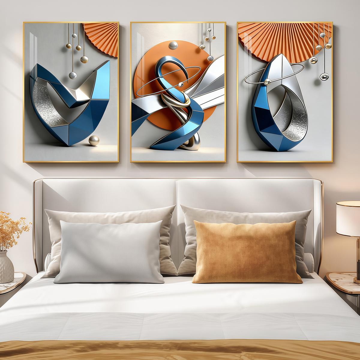 3 Counts Aluminum Alloy Framed Painting, Modern Geometric Abstract Metal Art Pictures, Home Decoration For Living Room, Bedroom, Office, Restaurant, Hallway Wall Decor, Odorless Print Artwork, Luxury Perfect Gift For Friends And Family
