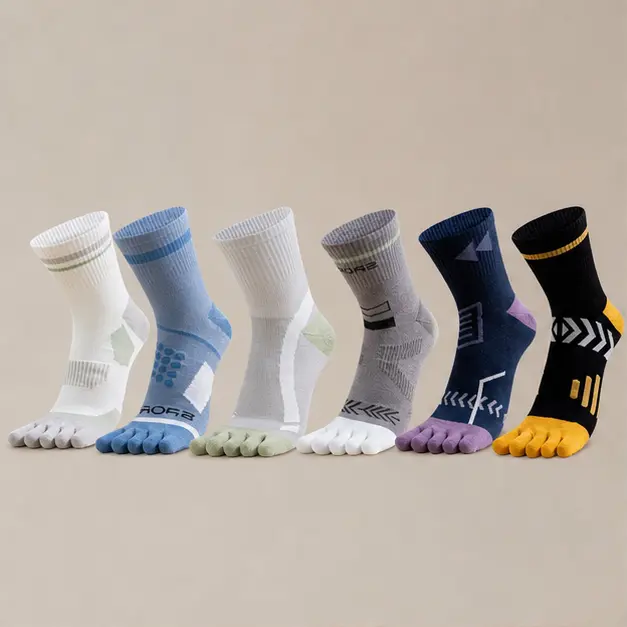 6-Pack Cotton Blend Toe Socks for Men Women, Breathable Five Finger Athletic Socks, Anti-Friction Moisture Wicking Running Hiking Socks All Season