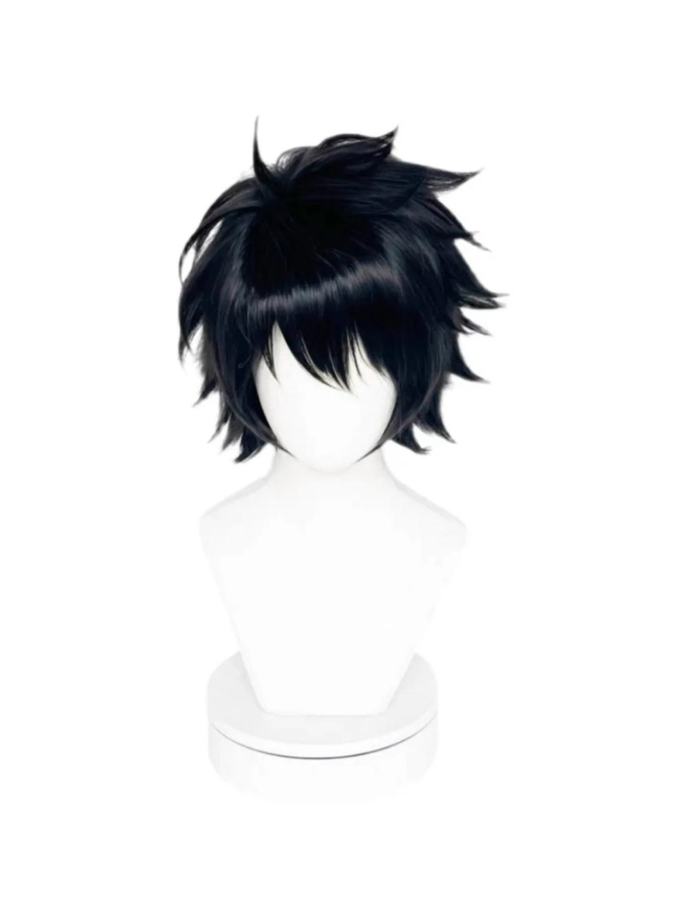 Death Note L Lawliet Al Rolette Cosplay Wig, Reverse Curl Anime Style Short Hair, Synthetic Fiber for Live Shows, Comic Book Look