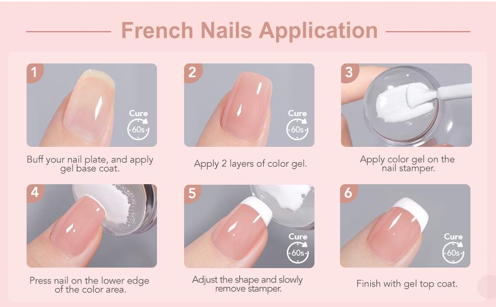 GAOY French Manicure Kit, Nail Stamper, and 2Pcs Gel Nail Polish Include Nude Jelly Pink White Colors for French Tip, UV Light Cure