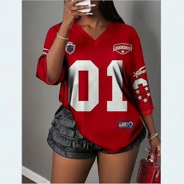 2025 summer women's new fashion casual v-neck short-sleeved T-shirt light and breathable quick-drying T-shirt digital printing