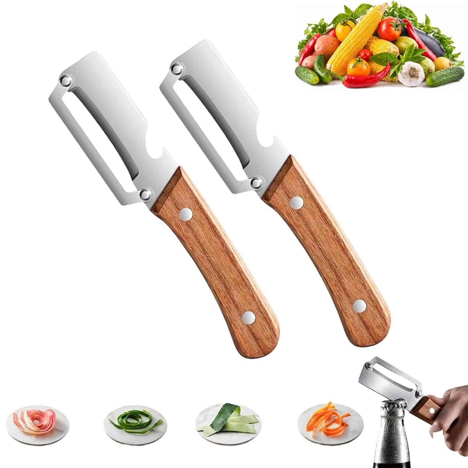 1/2/3 PCS Vegetable Peeler with Wooden Handle and Bottle Opener, Peeling, Zero Snag Wooden Peeler, Zero Snag Wooden Kitchen Tool, Multi-Functional Vegetable Peeler for Kitchen, Non-Slip Fruit Peeler with Wooden Handle for Apple, Potato