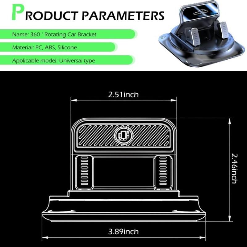 Car Phone Mount 360 Degree Rotation, Suitable for Car Navigation Dashboard, Adjustable Horizontal and Vertical Angles, Suction Cup Anti-Slip Holder
