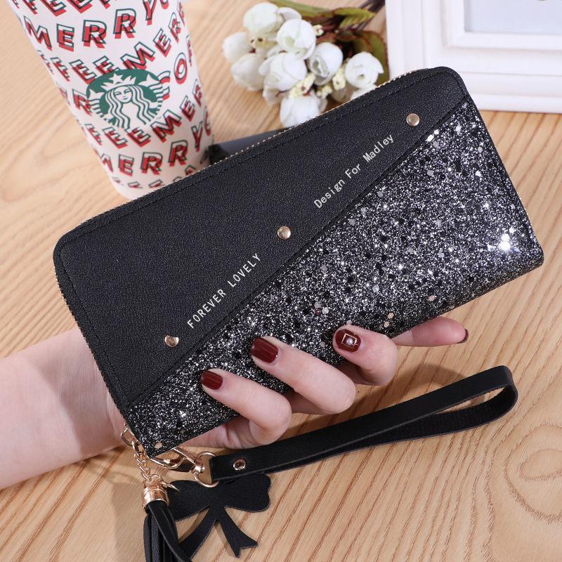 Women’s Pink Glitter Zip-Around Long Wristlet Wallet with Tassel Detail, Zipper Close Fashion Handheld Purse for Everyday Carry, Gifts for Women (Sports & Outdoor Companion Accessory)