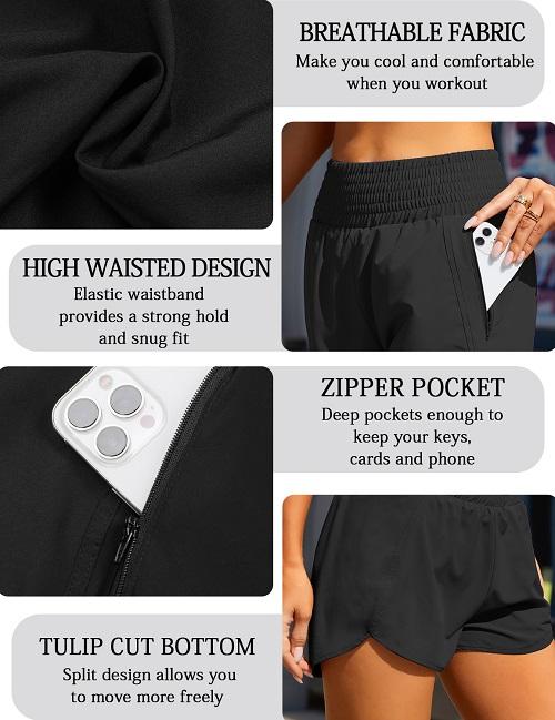 BMJL Women's Athletic Shorts High Waisted Running Shorts Pocket Sporty Shorts Gym Elastic Workout Shorts