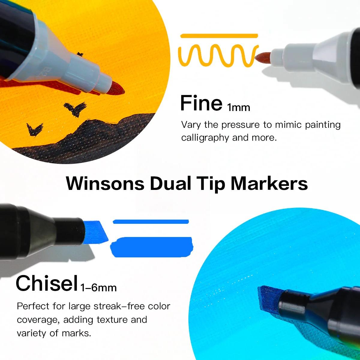 WINSONS 12/24/36/60/120/240 Colors Dual Tip Alcohol Markers Set for Airbrush Marker Replacement