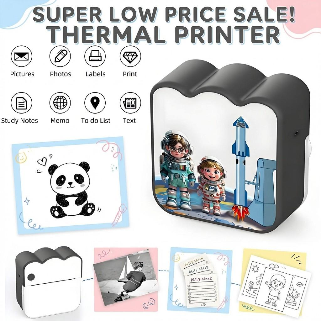 Portable Mini Label Printer for Home and Office, Wireless Bluetooth-compatible Inkless Photo Printing, Ideal Gift for Students and Kids