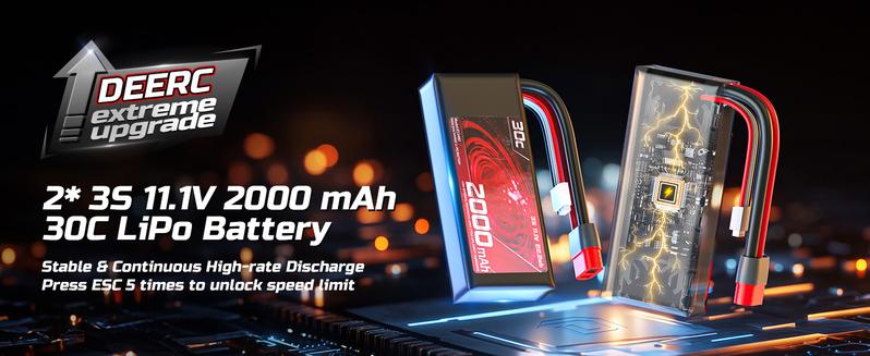 DEERC 1:14 Fast Brushless RC Car, 46+ MPH Off-Road 4WD Truck, 2*3S Lipo High-Speed RC Truggy, 7 Lighting Modes, All-Terrain for Snow, Sand & Mud