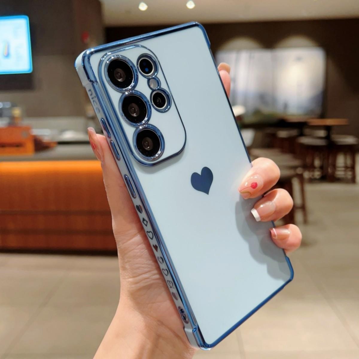 Electroplated Solid Heart Phone Case Cover for Samsung Galaxy S26 S25 S24 S23 S22 S20 Fe S21 Ultra S22 Plus, Multiple Colors Available