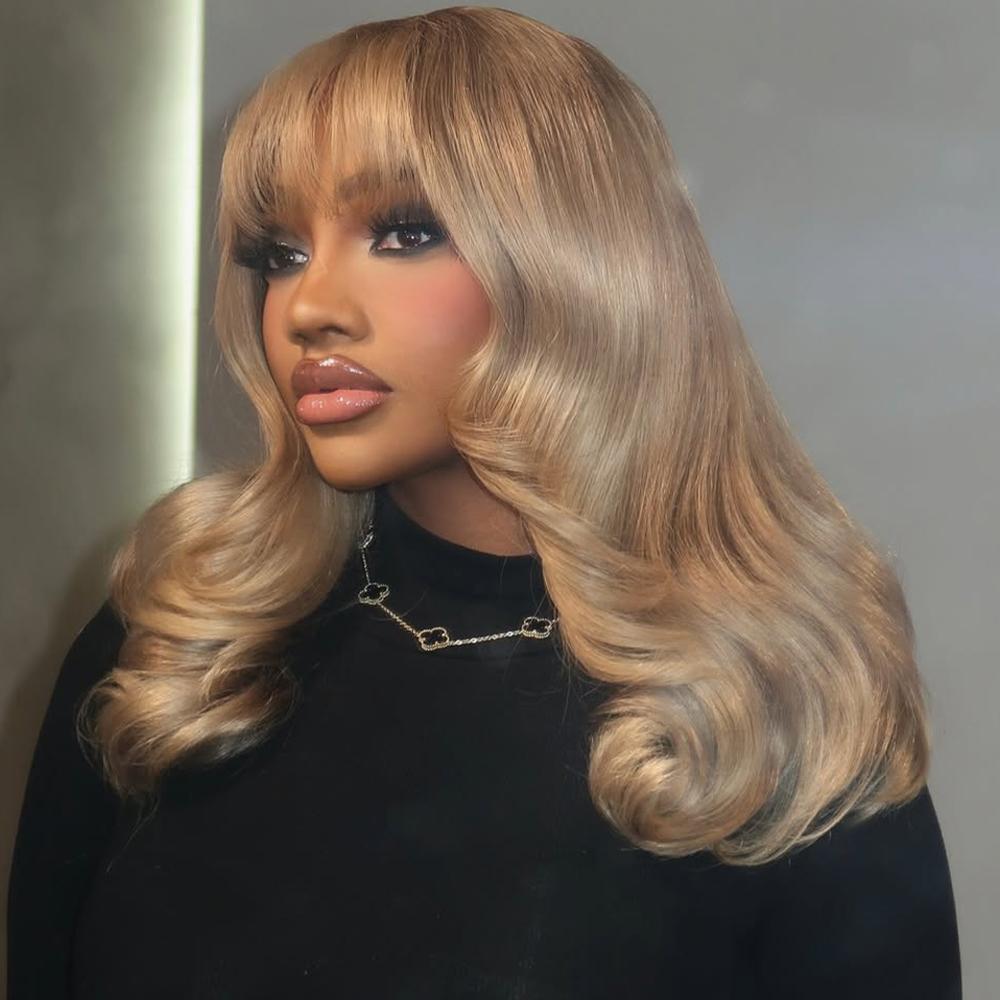 Ash Blonde Wig Human Hair With Bangs 180 Density Straight Human Hair Wig Transparent Lace 13X4 Lace Front Wigs Pre Plucked For Women Brazilian Hair SpringStatements