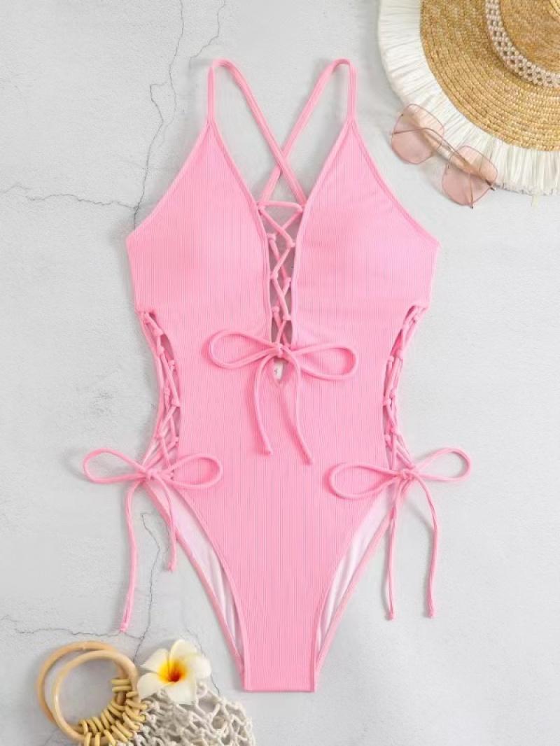 2026 Sexy Backless One-Piece Swimsuit for Women, Crisscross Tie Back Monokini, High Cut Bathing Suit, Multi-Color Swimwear