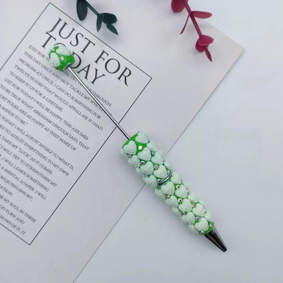 5pcs Heart Design Full Coverage High Aesthetic DIY Beaded Pens, Beadable Pens, Pearl-Inserting Round Ballpoint Pens, Beautiful Writing Tool Set, Stationery Office Supplies