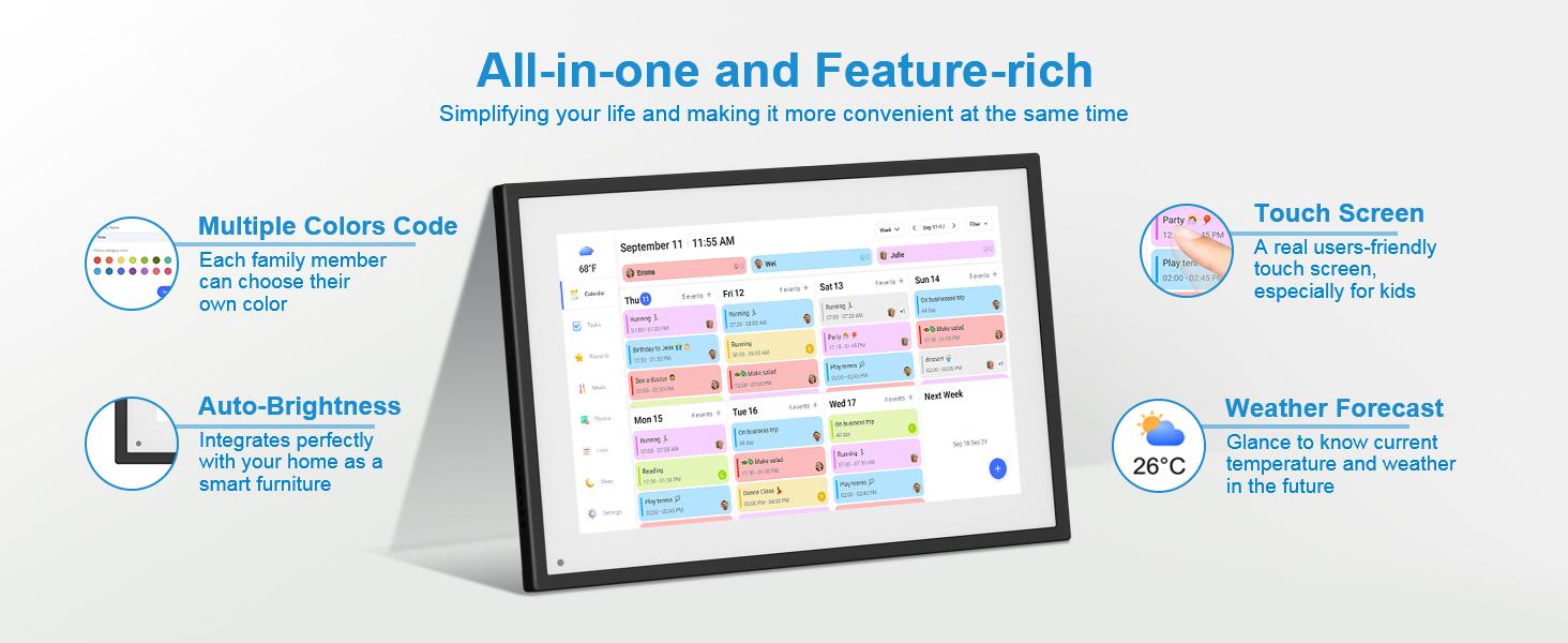 10.1 Inch Digital Calendar+Digital Picture Frame, 2025-2026 Desk Calendar Smart WiFi Planner&Chore Chart, IPS HD Interactive Touchscreen Display For Family Schedules
