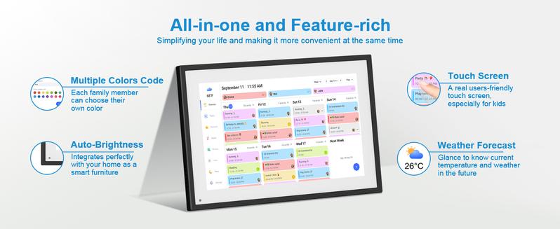 10.1 Inch Digital Calendar+Digital Picture Frame, 2025-2026 Desk Calendar Smart WiFi Planner&Chore Chart, IPS HD Interactive Touchscreen Display For Family Schedules