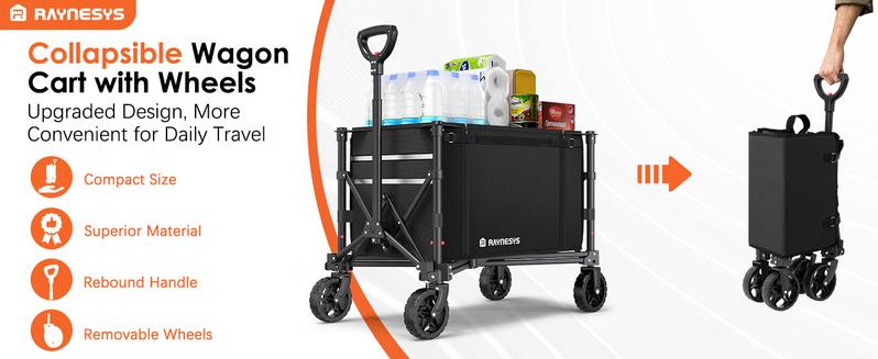 3 in 1 Collapsible Wagon Converts to Bench, 220lbs Foldable Wagon portable Cart ，120L Shopping Cart for Groceries Folding Utility Wagon for  Garden, Camping, Sport, Black Large Capacity camp gear Travel Outdoor Life Reusable Lightweight Compact Modern