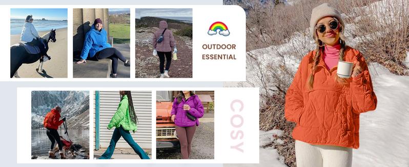 UANEO Women's Oversized Hooded Pullover Puffer Jacket Quilted Dolman Long Sleeve Cozy Lightweight Warm Tops with Big Chest & Side Pockets Casual Outwear