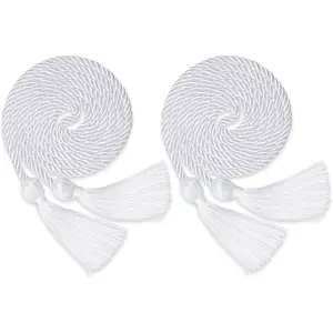 White Graduation Cord 2PCS Graduation Honor Cords for Class of 2026 Rayon Braided Grad Cord with Tassels 68" Long Polyester Yarn Honor Ropes for Bachelor Master Doctoral