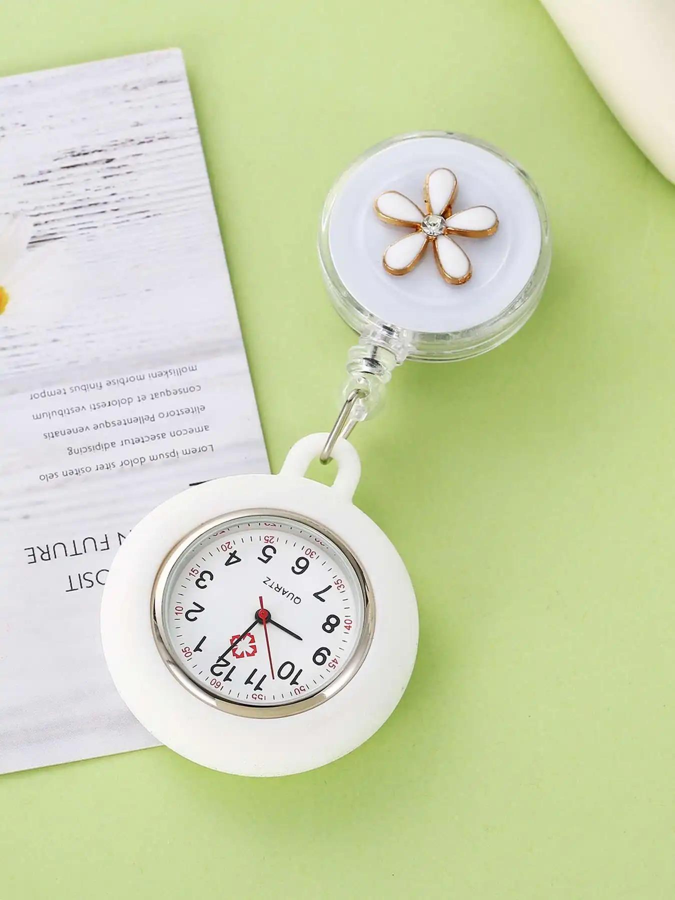 3-Piece Expandable Pocket Watch Set with Clips, Flower Design, Suitable for Nurses and Doctors, Analog Quartz, Hospital Use