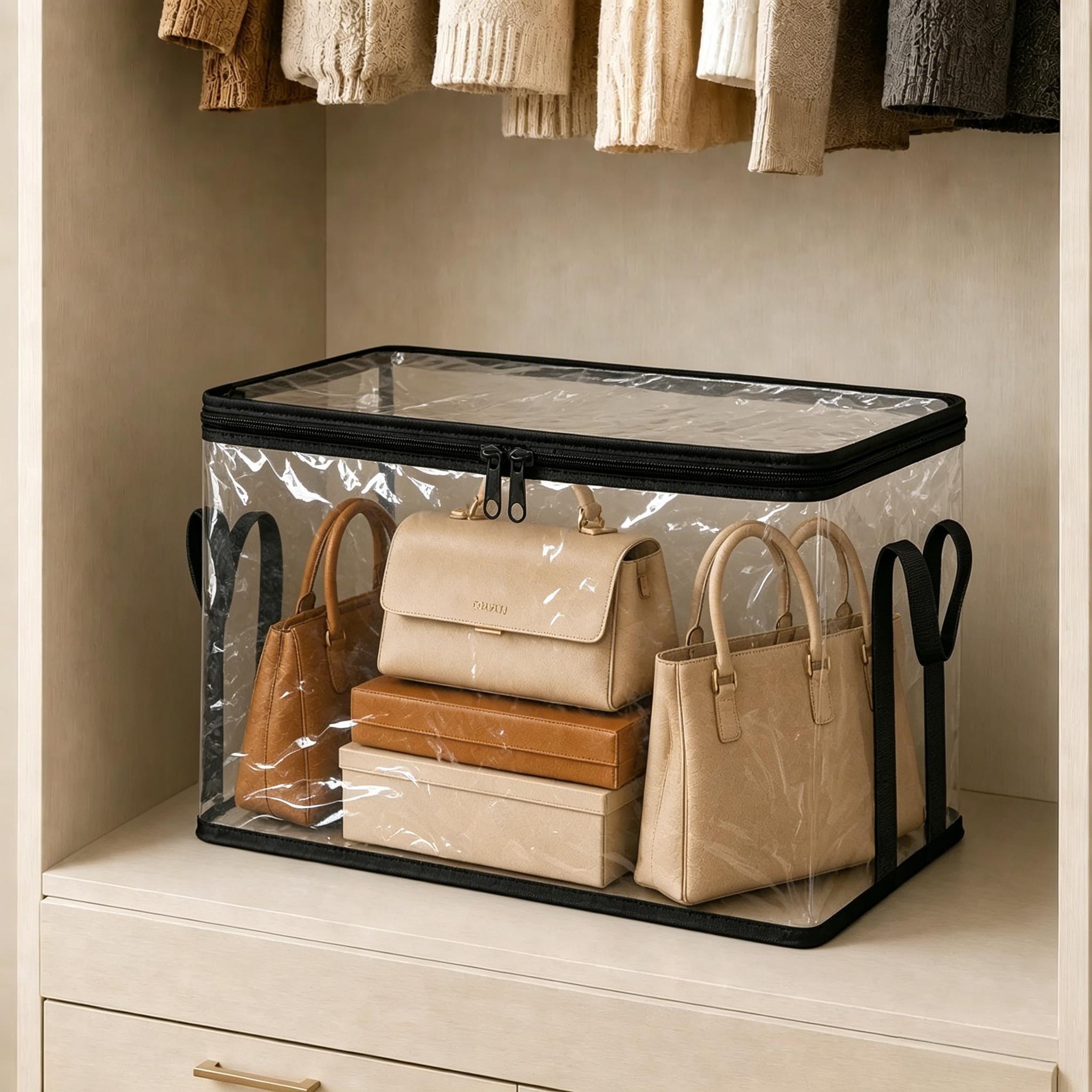 Transparent Storage Box, Thickened PVC Waterproof Dustproof, with Handle, Doll Book Organizer, Doll Storage Container, Multi-Use Bag for Home Camping Moving Garage