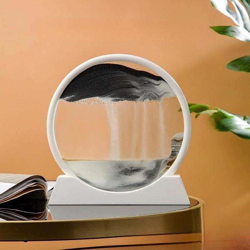 7.4-inch round mobile sand painting - Liquid motion 3D dynamic landscape, in purple, green and red, Bohemian style glass sand painting, suitable for home office desktop decoration, for relaxation and stress relief, unique gift and holiday decoration idea