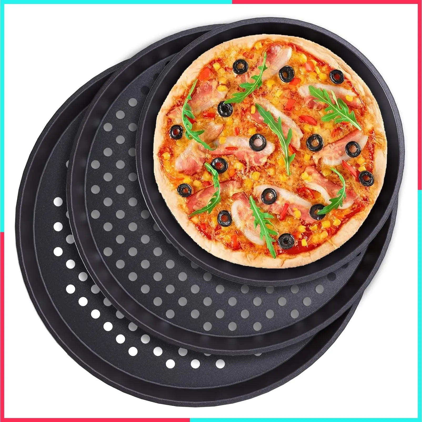 3 Pack Perforated Pizza Pans, 9/11/12 Inch Non-Stick Baking Trays