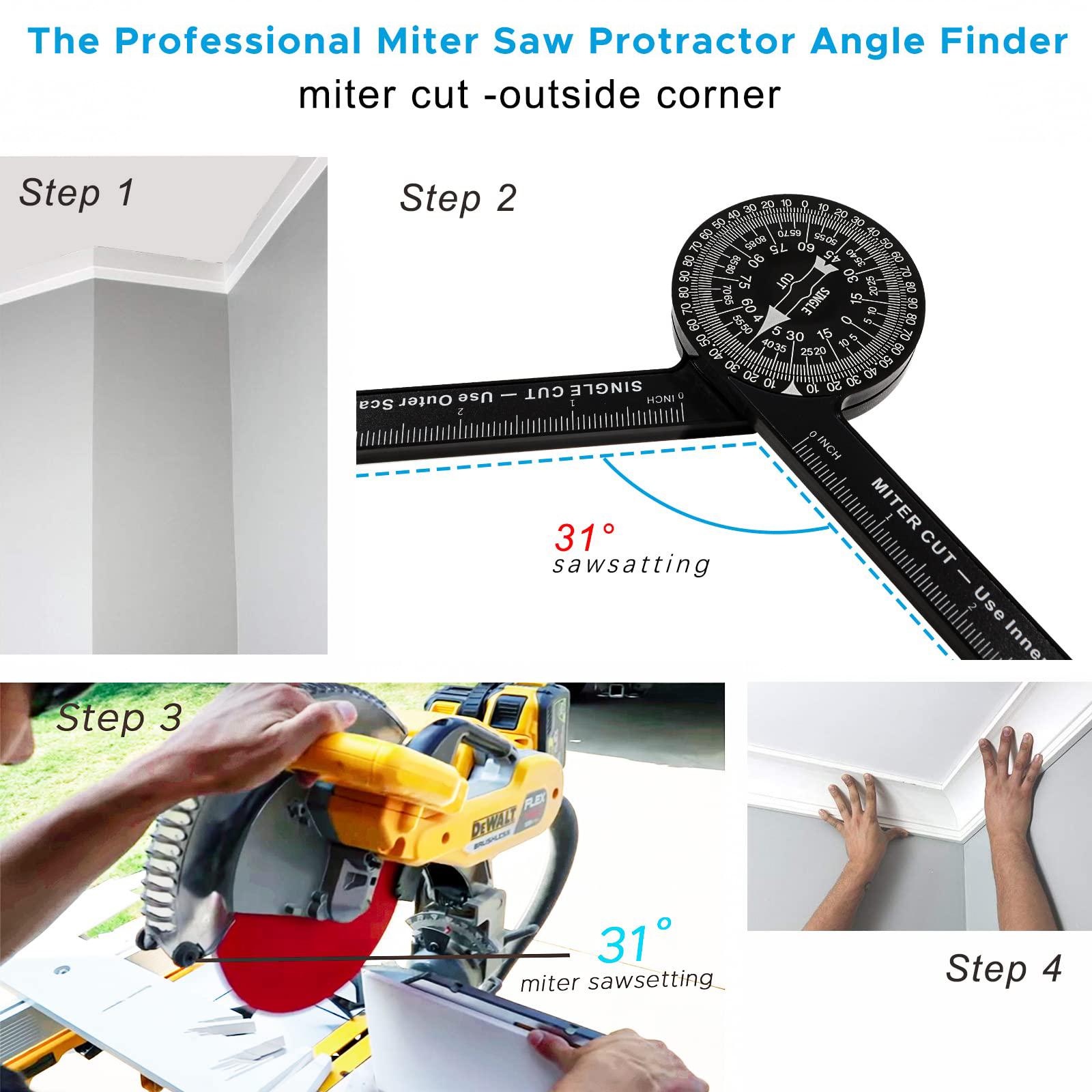 Aluminum Miter Saw Protractor | 7-Inch Rust Proof Angle Finder Featuring Precision Laser Engraved Scales Professional Saw Protractor with Measuring Rulers for Angle Finder Carpentry, Crown Molding Tool, Baseboard building trade CNC Machined Woodworking
