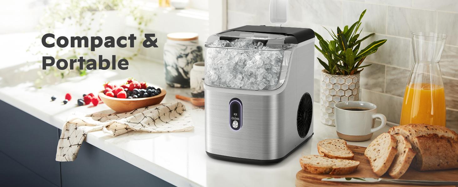 Silonn Ice Maker Countertop, Chewable Chrunchy Soft Ice, 33 lbs per Day, Self-Cleaning with handle, Portable Design, Kitchen Gadget, Xmas Gift Choice, Ideal for kitchen, family office, party, bar, Sonic Hospital Style Ice