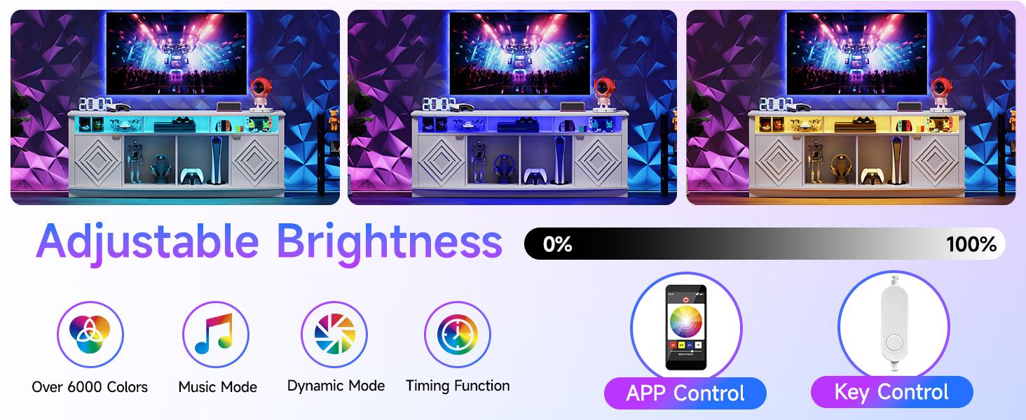 【SPOTLIGHT DAY】ONBRILL LED TV Stand for 80 Inch TV, 70 Inch Entertainment Center with Power Outlets, Modern TV Console Gaming Media Television Stands with Storage for Living Room, Bedroom, Gaming Room