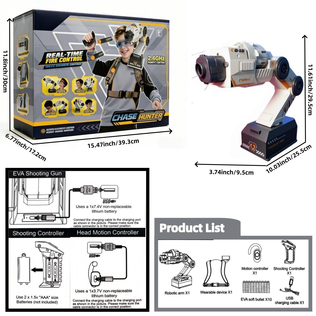 Cool Sense Robotic Arm, Flexible Arrow Launcher Robotic Arm, Motion Tracking Shooter, with Wearable Shoulder Strap and Remote Control Toy, Motion Control Toy for Kids Ages 8-12, Halloween Christmas Birthday Gift