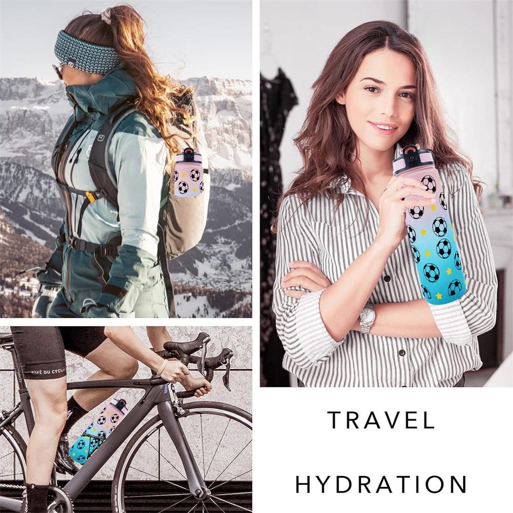 1pc 32oz Sports Water Bottle with Soccer Ball and Stars Pattern, Suitable for Sports, Fitness, Outdoor Travel, Time Marker Outdoor Durable Large Capacity Hiking Water Bottle