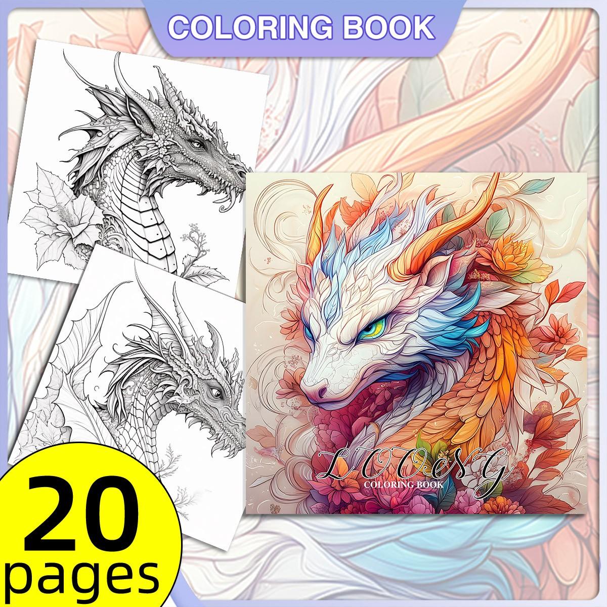 Dragon-Themed Coloring Book, 20 Pages Dragon Pattern Drawing Book, Art & Handmade Painting Frame, Suitable for Home School Office