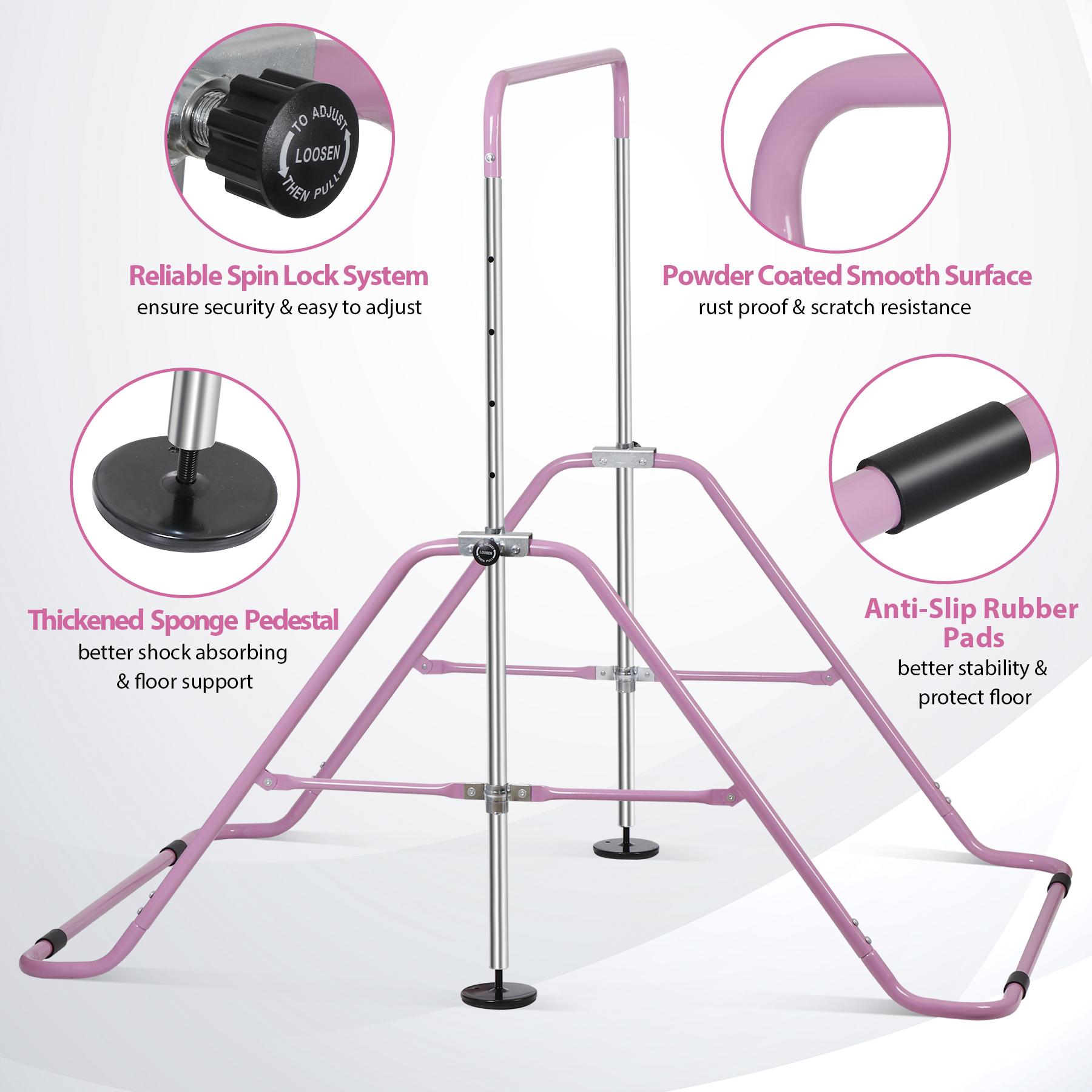 ZENY Kids Expandable Gymnastics Kip Bar 5 Height Adjustable Steel Junior Training Bar Home Pink 17.5lbs