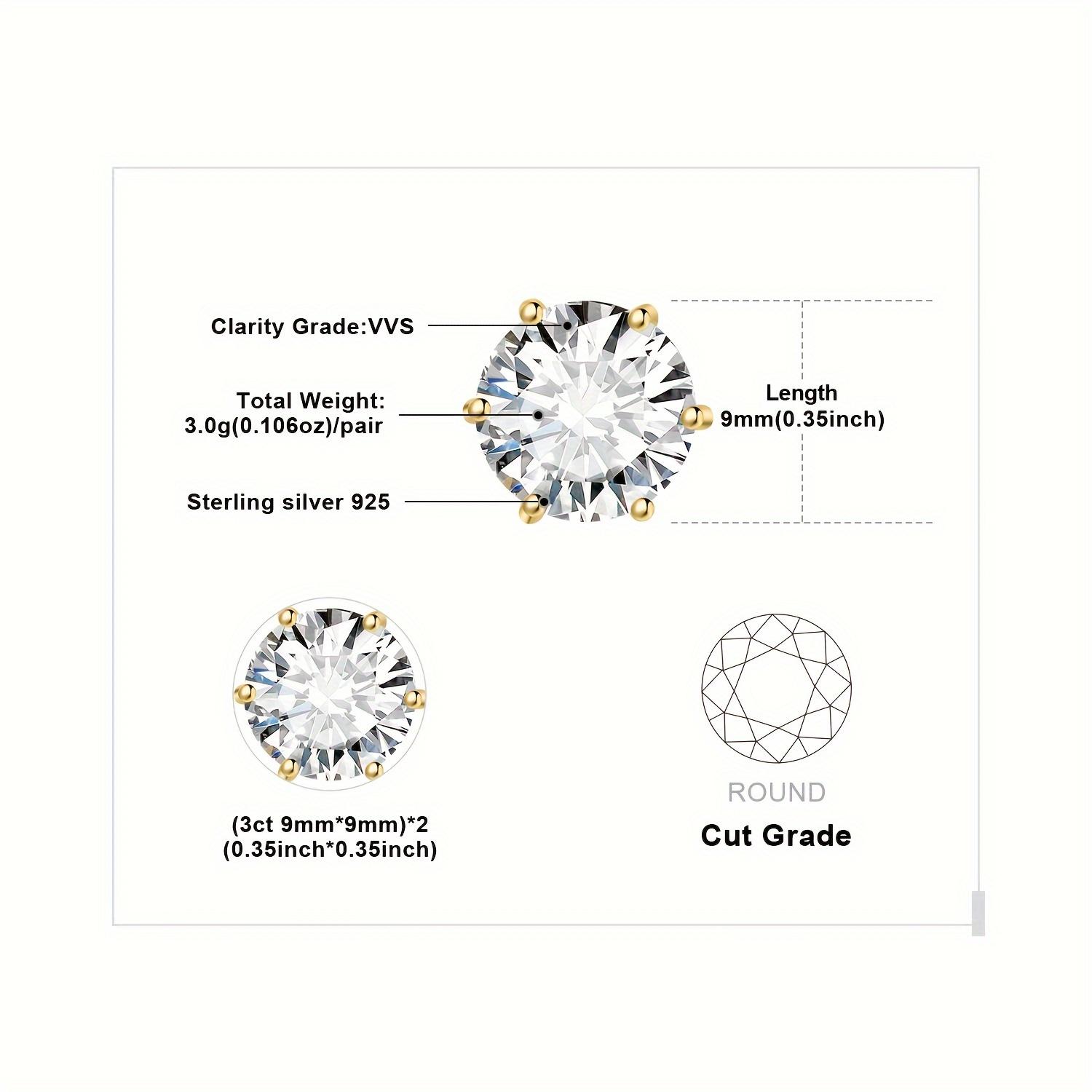 2/4/6 CTW Round Cubic Zirconia Stud Earrings |   925 Sterling Silver Total Carat Weight, Elegant Classic Jewelry for Women & Girls