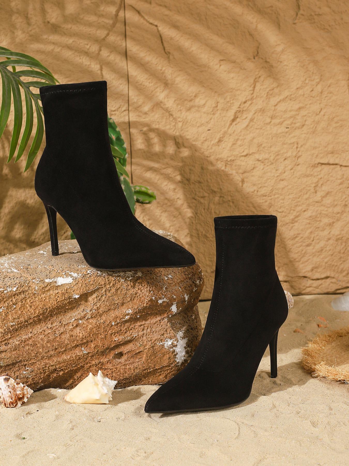 Women's Fashion Sexy Pointed Toe Stiletto High Heels, Elegant Flannelette Ankle Boots, All Season Comfortable Shoes, Dress Boot